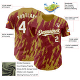 Custom Crimson White-Old Gold 3D Pattern Design Splatter Torn Sharp Brush Stroke Authentic Baseball Jersey