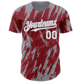 Custom Crimson White-Gray 3D Pattern Design Splatter Torn Sharp Brush Stroke Authentic Baseball Jersey