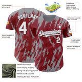Custom Crimson White-Gray 3D Pattern Design Splatter Torn Sharp Brush Stroke Authentic Baseball Jersey