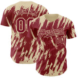Custom Crimson Cream 3D Pattern Design Splatter Torn Sharp Brush Stroke Authentic Baseball Jersey