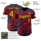 Custom Crimson Gold-Navy 3D Pattern Design Splatter Torn Sharp Brush Stroke Authentic Baseball Jersey
