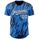 Custom Powder Blue White-Navy 3D Pattern Design Splatter Torn Sharp Brush Stroke Authentic Baseball Jersey