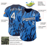 Custom Powder Blue White-Navy 3D Pattern Design Splatter Torn Sharp Brush Stroke Authentic Baseball Jersey