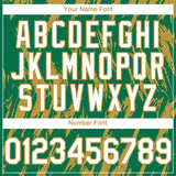 Custom Kelly Green White-Old Gold 3D Pattern Design Splatter Torn Sharp Brush Stroke Authentic Baseball Jersey
