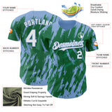 Custom Kelly Green White-Light Blue 3D Pattern Design Splatter Torn Sharp Brush Stroke Authentic Baseball Jersey