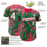 Custom Kelly Green White-Neon Pink 3D Pattern Design Splatter Torn Sharp Brush Stroke Authentic Baseball Jersey