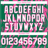 Custom Kelly Green White-Pink 3D Pattern Design Splatter Torn Sharp Brush Stroke Authentic Baseball Jersey