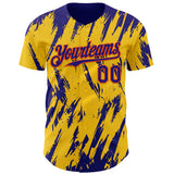 Custom Yellow Dark Purple-Orange 3D Pattern Design Splatter Torn Sharp Brush Stroke Authentic Baseball Jersey