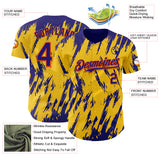 Custom Yellow Dark Purple-Orange 3D Pattern Design Splatter Torn Sharp Brush Stroke Authentic Baseball Jersey