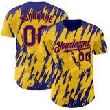 Custom Yellow Dark Purple-Orange 3D Pattern Design Splatter Torn Sharp Brush Stroke Authentic Baseball Jersey