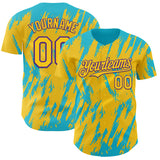 Custom Yellow Purple-Lakes Blue 3D Pattern Design Splatter Torn Sharp Brush Stroke Authentic Baseball Jersey