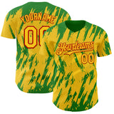 Custom Yellow Red-Grass Green 3D Pattern Design Splatter Torn Sharp Brush Stroke Authentic Baseball Jersey