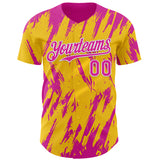 Custom Yellow Deep Pink-White 3D Pattern Design Splatter Torn Sharp Brush Stroke Authentic Baseball Jersey