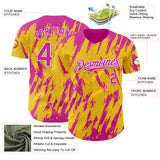 Custom Yellow Deep Pink-White 3D Pattern Design Splatter Torn Sharp Brush Stroke Authentic Baseball Jersey