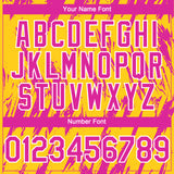 Custom Yellow Deep Pink-White 3D Pattern Design Splatter Torn Sharp Brush Stroke Authentic Baseball Jersey