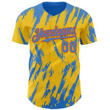 Custom Yellow Powder Blue-Orange 3D Pattern Design Splatter Torn Sharp Brush Stroke Authentic Baseball Jersey