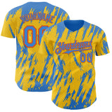 Custom Yellow Powder Blue-Orange 3D Pattern Design Splatter Torn Sharp Brush Stroke Authentic Baseball Jersey