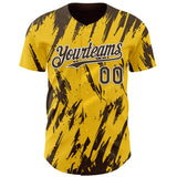 Custom Yellow Brown-White 3D Pattern Design Splatter Torn Sharp Brush Stroke Authentic Baseball Jersey