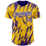 Custom Yellow Purple-White 3D Pattern Design Splatter Torn Sharp Brush Stroke Authentic Baseball Jersey