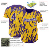 Custom Yellow Purple-White 3D Pattern Design Splatter Torn Sharp Brush Stroke Authentic Baseball Jersey