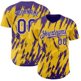 Custom Yellow Purple-White 3D Pattern Design Splatter Torn Sharp Brush Stroke Authentic Baseball Jersey
