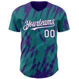 Custom Teal White-Purple 3D Pattern Design Splatter Torn Sharp Brush Stroke Authentic Baseball Jersey