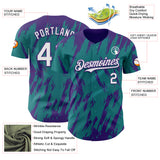 Custom Teal White-Purple 3D Pattern Design Splatter Torn Sharp Brush Stroke Authentic Baseball Jersey