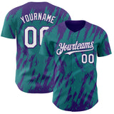 Custom Teal White-Purple 3D Pattern Design Splatter Torn Sharp Brush Stroke Authentic Baseball Jersey