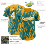 Custom Teal White-Gold 3D Pattern Design Splatter Torn Sharp Brush Stroke Authentic Baseball Jersey