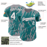 Custom Teal White-Gray 3D Pattern Design Splatter Torn Sharp Brush Stroke Authentic Baseball Jersey