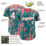 Custom Teal White-Medium Pink 3D Pattern Design Splatter Torn Sharp Brush Stroke Authentic Baseball Jersey