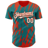 Custom Teal White-Orange 3D Pattern Design Splatter Torn Sharp Brush Stroke Authentic Baseball Jersey