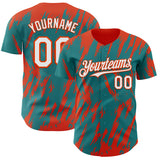 Custom Teal White-Orange 3D Pattern Design Splatter Torn Sharp Brush Stroke Authentic Baseball Jersey