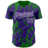 Custom Purple White-Grass Green 3D Pattern Design Splatter Torn Sharp Brush Stroke Authentic Baseball Jersey