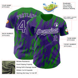 Custom Purple White-Grass Green 3D Pattern Design Splatter Torn Sharp Brush Stroke Authentic Baseball Jersey
