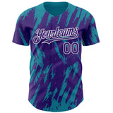 Custom Purple White-Teal 3D Pattern Design Splatter Torn Sharp Brush Stroke Authentic Baseball Jersey