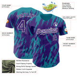 Custom Purple White-Teal 3D Pattern Design Splatter Torn Sharp Brush Stroke Authentic Baseball Jersey
