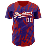 Custom Purple White-Red 3D Pattern Design Splatter Torn Sharp Brush Stroke Authentic Baseball Jersey