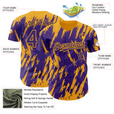 Custom Purple Gold 3D Pattern Design Splatter Torn Sharp Brush Stroke Authentic Baseball Jersey