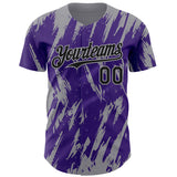 Custom Purple Gray 3D Pattern Design Splatter Torn Sharp Brush Stroke Authentic Baseball Jersey