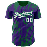 Custom Purple White-Kelly Green 3D Pattern Design Splatter Torn Sharp Brush Stroke Authentic Baseball Jersey