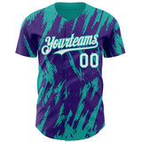 Custom Purple White-Aqua 3D Pattern Design Splatter Torn Sharp Brush Stroke Authentic Baseball Jersey