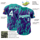 Custom Purple White-Aqua 3D Pattern Design Splatter Torn Sharp Brush Stroke Authentic Baseball Jersey