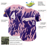 Custom Purple White-Light Pink 3D Pattern Design Splatter Torn Sharp Brush Stroke Authentic Baseball Jersey