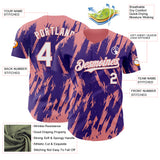 Custom Purple White-Medium Pink 3D Pattern Design Splatter Torn Sharp Brush Stroke Authentic Baseball Jersey