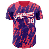 Custom Purple White-Neon Pink 3D Pattern Design Splatter Torn Sharp Brush Stroke Authentic Baseball Jersey