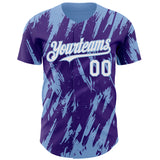 Custom Purple White-Light Blue 3D Pattern Design Splatter Torn Sharp Brush Stroke Authentic Baseball Jersey