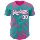 Custom Aqua White-Pink 3D Pattern Design Splatter Torn Sharp Brush Stroke Authentic Baseball Jersey