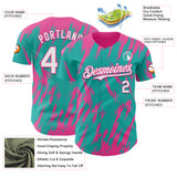 Custom Aqua White-Pink 3D Pattern Design Splatter Torn Sharp Brush Stroke Authentic Baseball Jersey