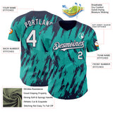 Custom Aqua White-Navy 3D Pattern Design Splatter Torn Sharp Brush Stroke Authentic Baseball Jersey